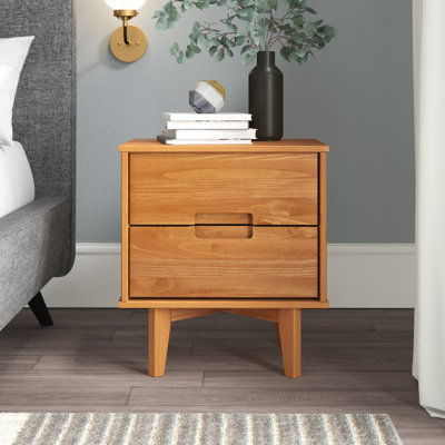 Solid Wood Groove Handle 2-Drawer Nightstand