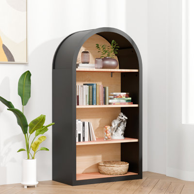 4 tablettes de rangement arquées noires, hauteur de 43 po, apparence élégante, construction stable, idéale pour présenter à la maison une hauteur de 44,44 po, matériau, ensembles de basculement, pièce d'étude essentielle