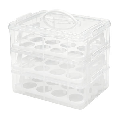 3 Tier Cupcake Carrier with Handle, 36 Cupcake Holder Storage Box, Clear Cake Transport Container for Parties, Weddings and Baking Events