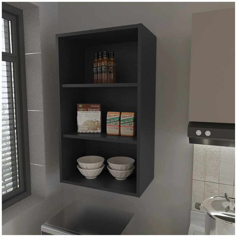 Black Wall Cabinet with Open Storage