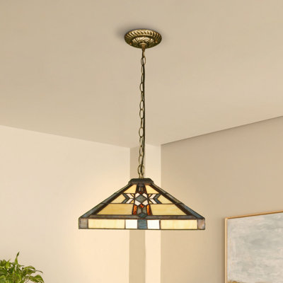 Luminaire suspendu en verre coloré 3 lumières à intensité variable Tiffany