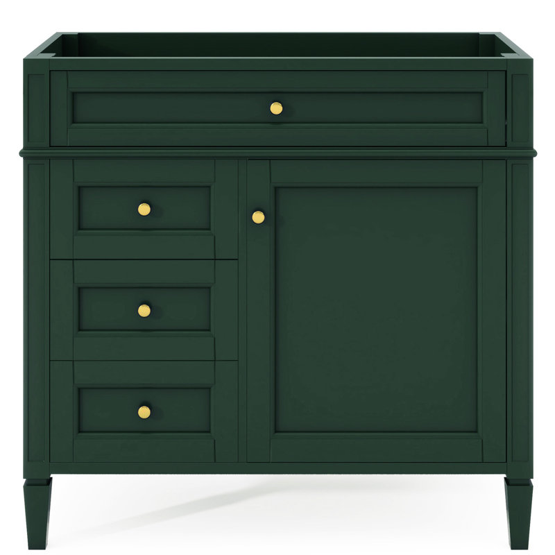 Unité de rangement de salle de bain moderne de 36 po, en bois massif + avec 2 tiroirs et tiroir coulissant, placard fonctionnel élégant, armoire attrayante