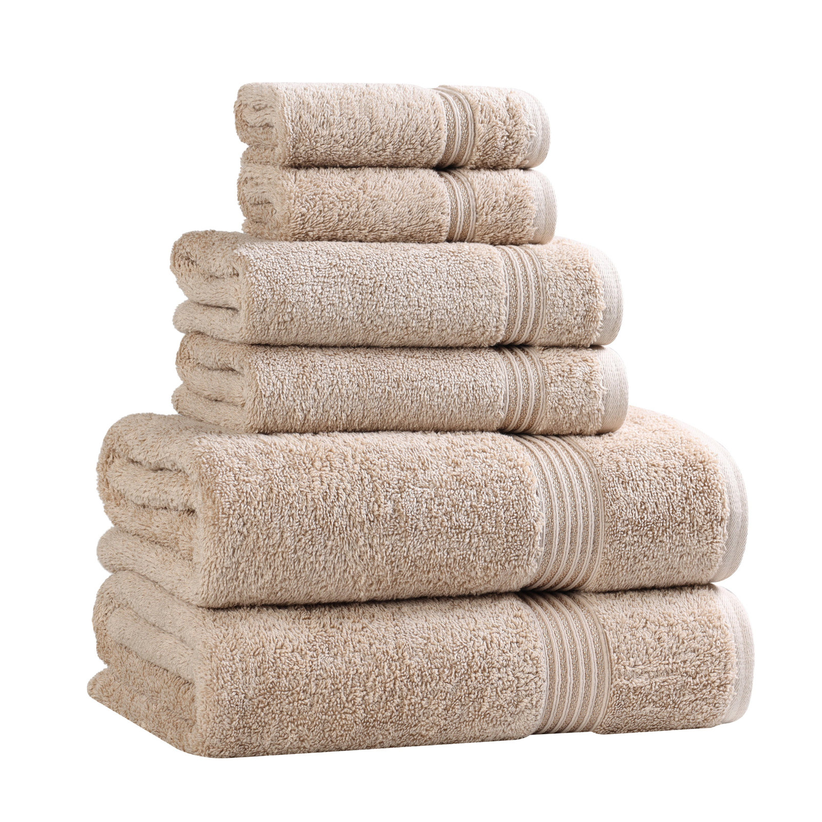 Oleg 600 GSM 6 Piece Egyptian-Quality Cotton Towel Set, Taupe