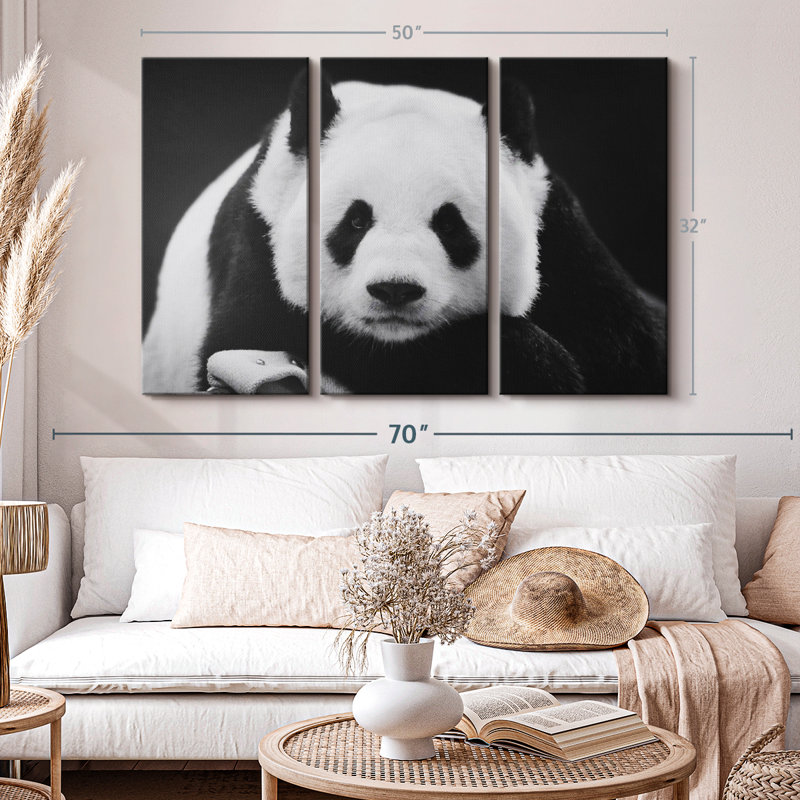 " Black And White Panda " 3 - Pieces, 32" H x 50" W x 1.25" D