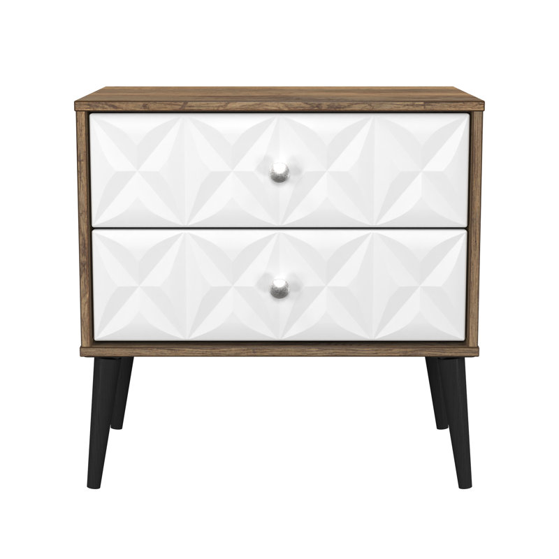 Pixel 58cm W Manufactured Wood Bedside Table, White/Brown