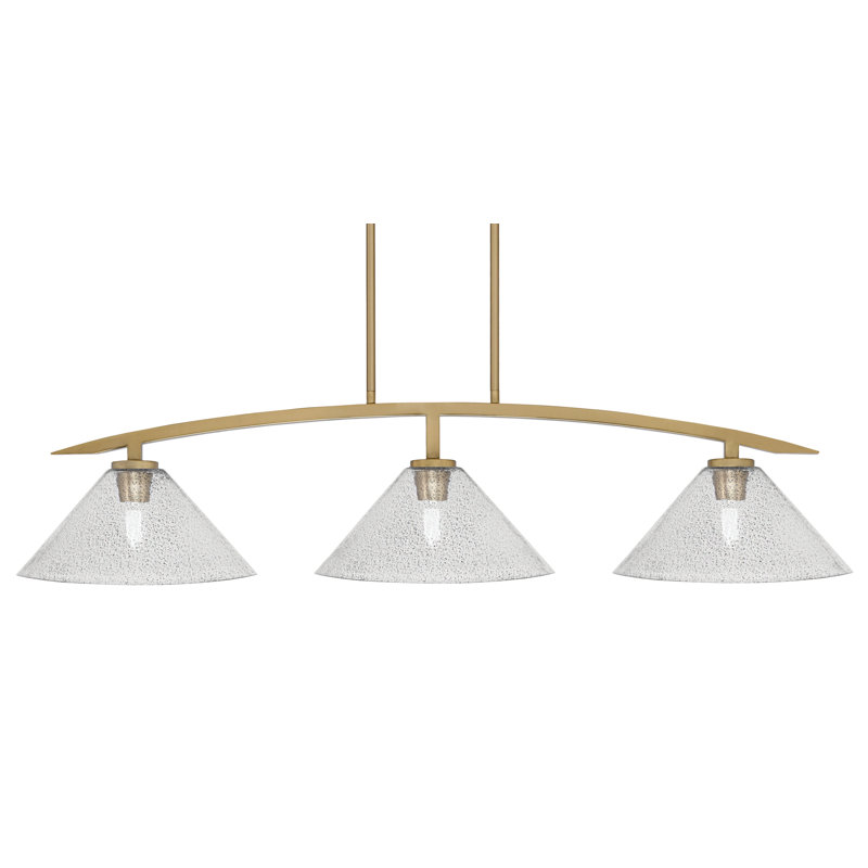 Verre à bulles 3 lumières kurve, Laiton New Age, Fumée, H 10 po x l 44,75 po x P 12 po