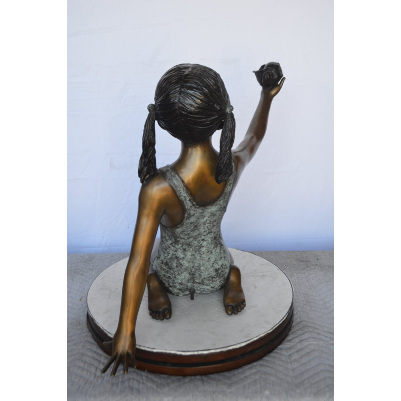 Bronze Sitting Girl Holding Shell Fountain