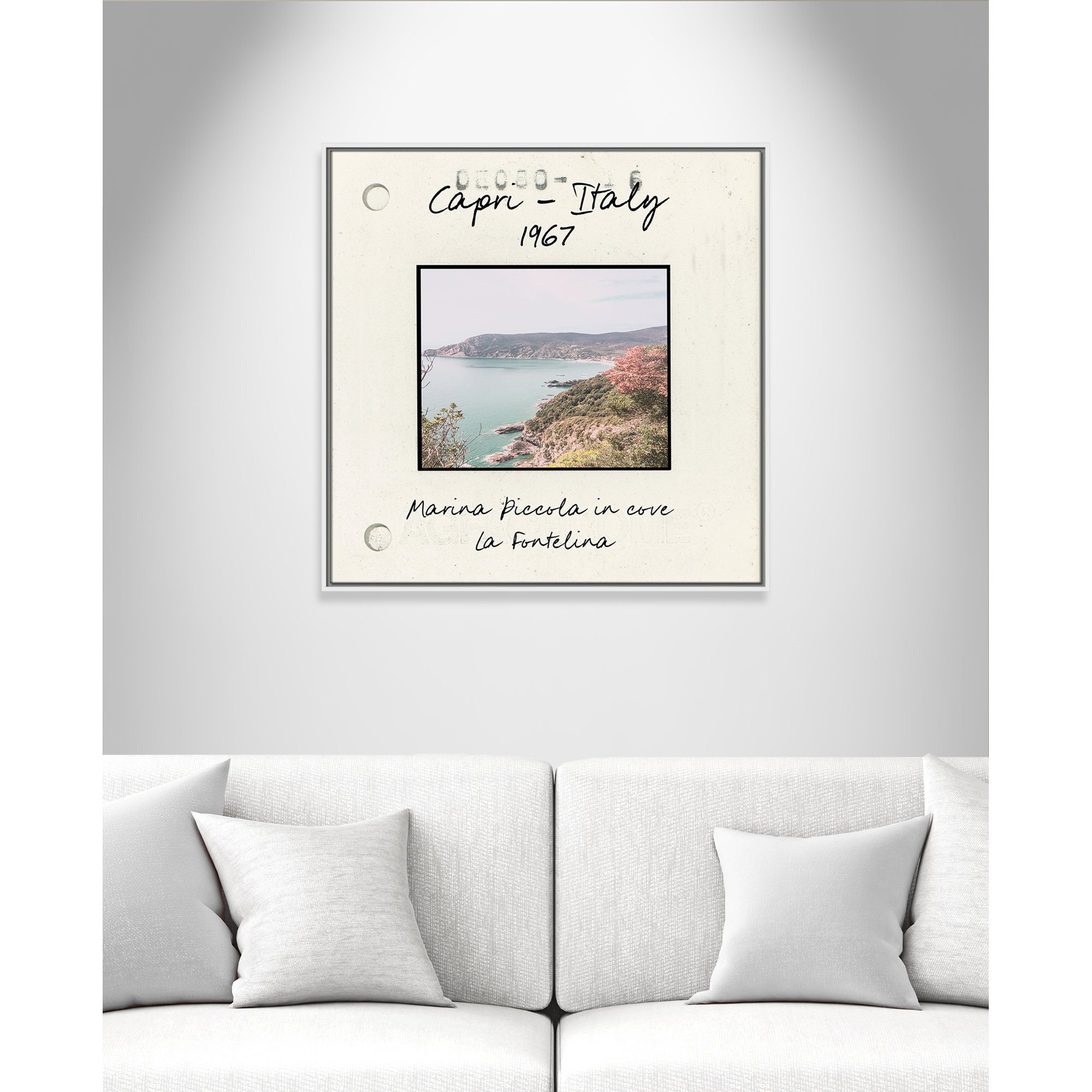 Capri Italy - Marina Picolla in La Fontalina Print by Susan Jill, White Floater Framed Canvas, 31.5" H x 31.5" W x 2" D