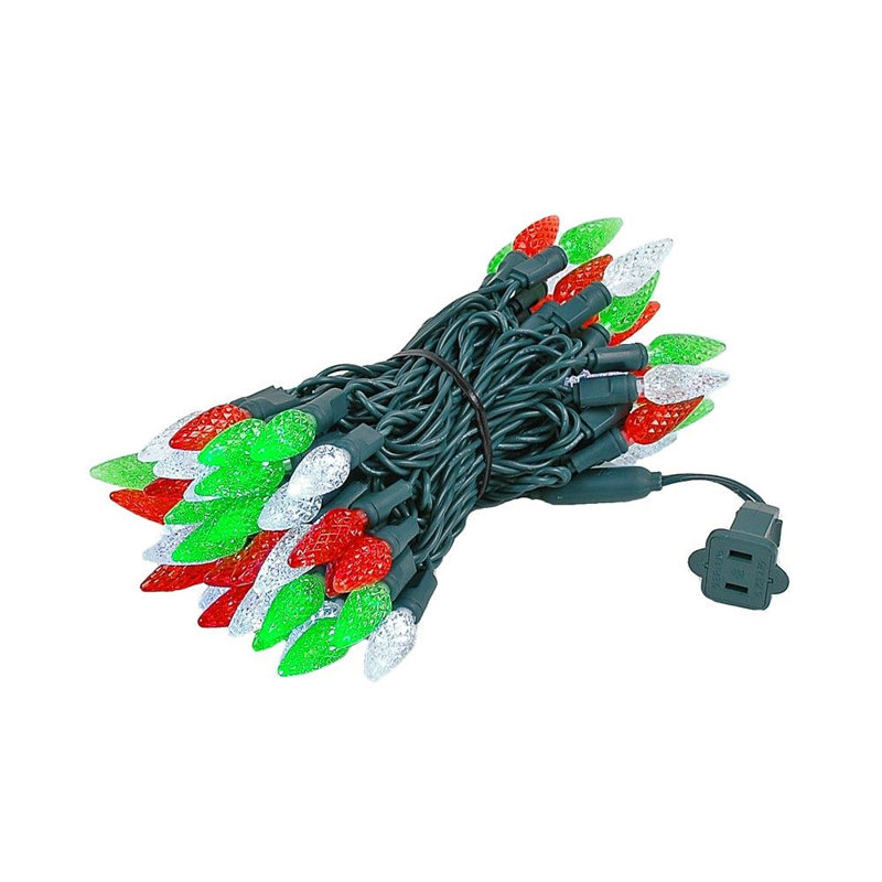 Guirlande lumineuse 70 lumières, Rouge / vert / blanc pur