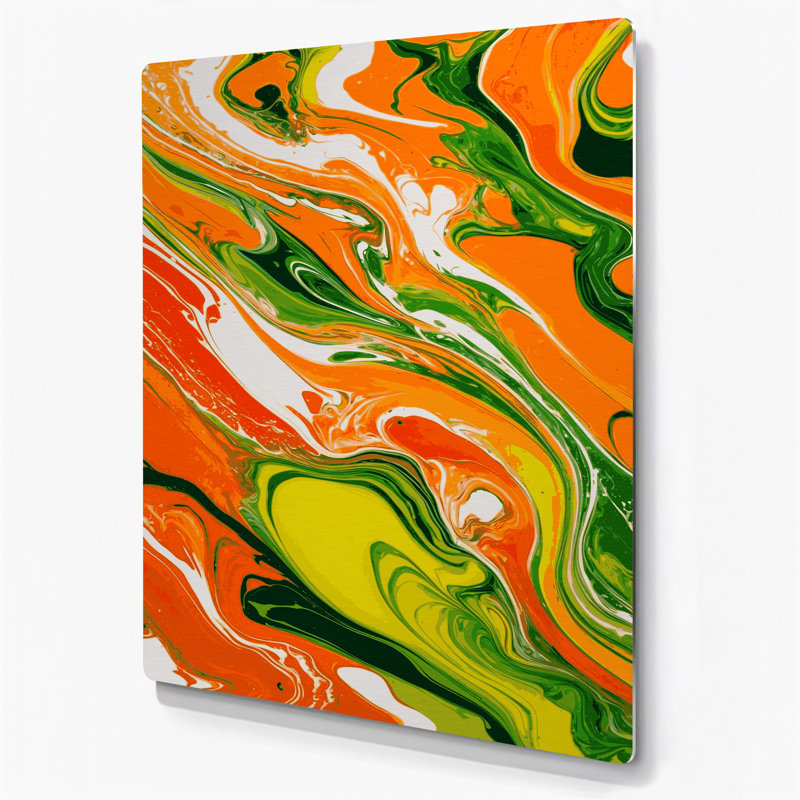 Abstrait fluide, art mural en métal orange 30, 16" H x 20" W