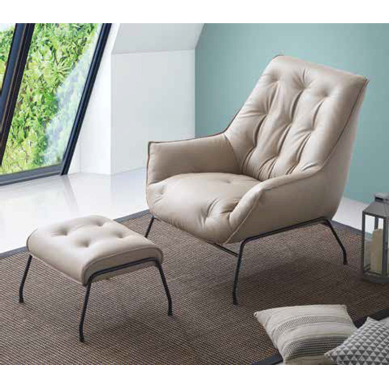 Fauteuil d'appoint et repose-pieds en cuir fleur Zusa, Kaki