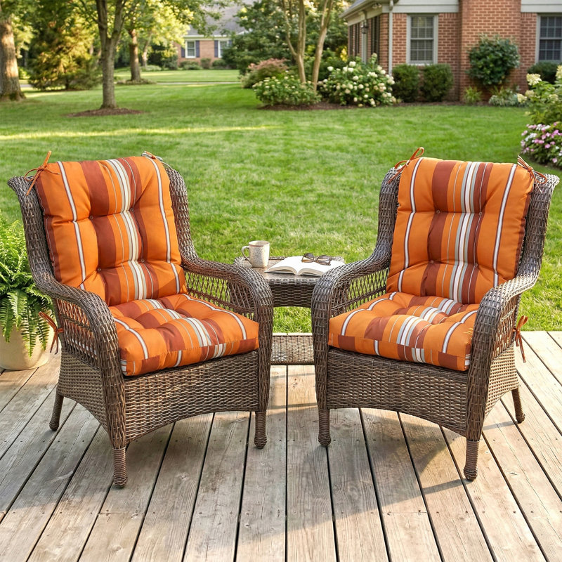 Outdoor Furniture Cushion Set Deep Seating Seat / Back Cushions with Ties (Set of 4), Red Stripes