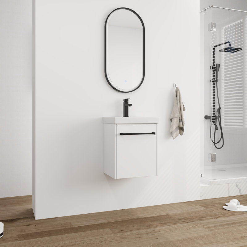 18'' Single Bathroom Vanity with Ceramic Top, Glossy White