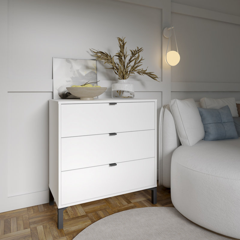 Commode 3 tiroirs Lilieth, Blanc