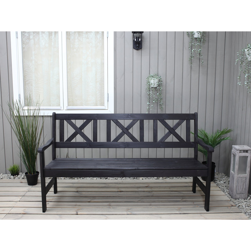 Bradon Solid Wood Pine Outdoor Bench, 88cm H x 157cm W x 61cm D, Black