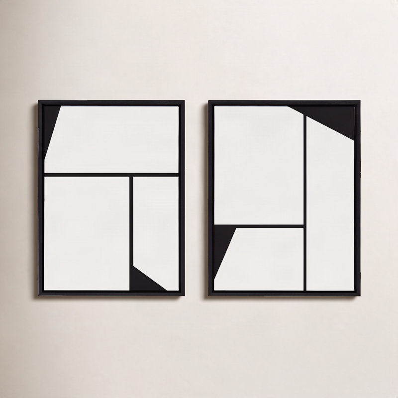 «Sleek Luxe Minimalist Black and White Abstract» par The Creative Bunch Studio, ensemble d'art mural sur toile encadrée