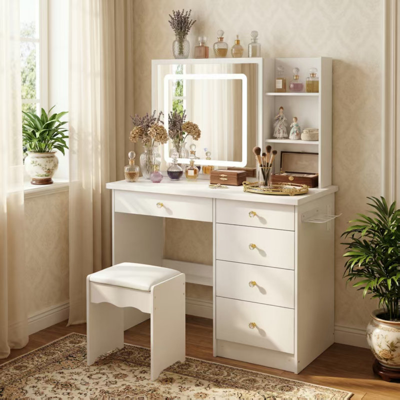 Ensemble de meuble-lavabo 39,4 po de large avec douille et miroir coulissant Aneirin, Blanc