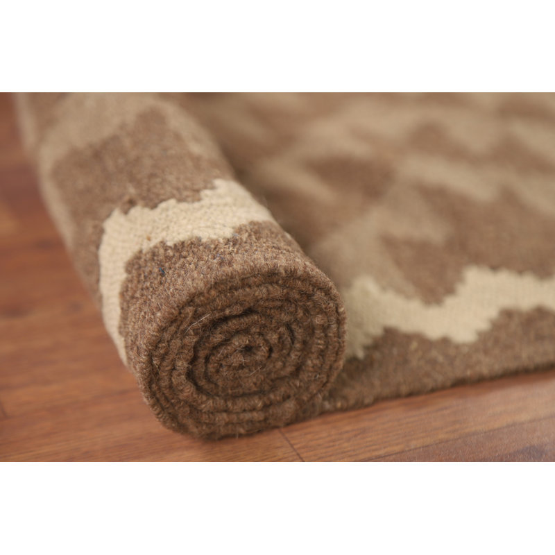 Brown Kilim Wool Area Rug 5x8