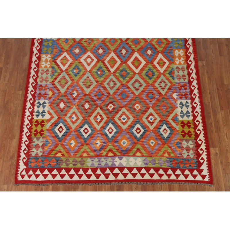 Geometric Kilim Reversible Wool Area Rug 6x8