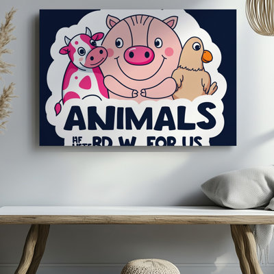 Canvas In A Whimsical Illustration A Cartoon Cow With A Joyful Wall Art Expression Its Skin A Lively Pink And White Pattern Stands Canvas Wall Art