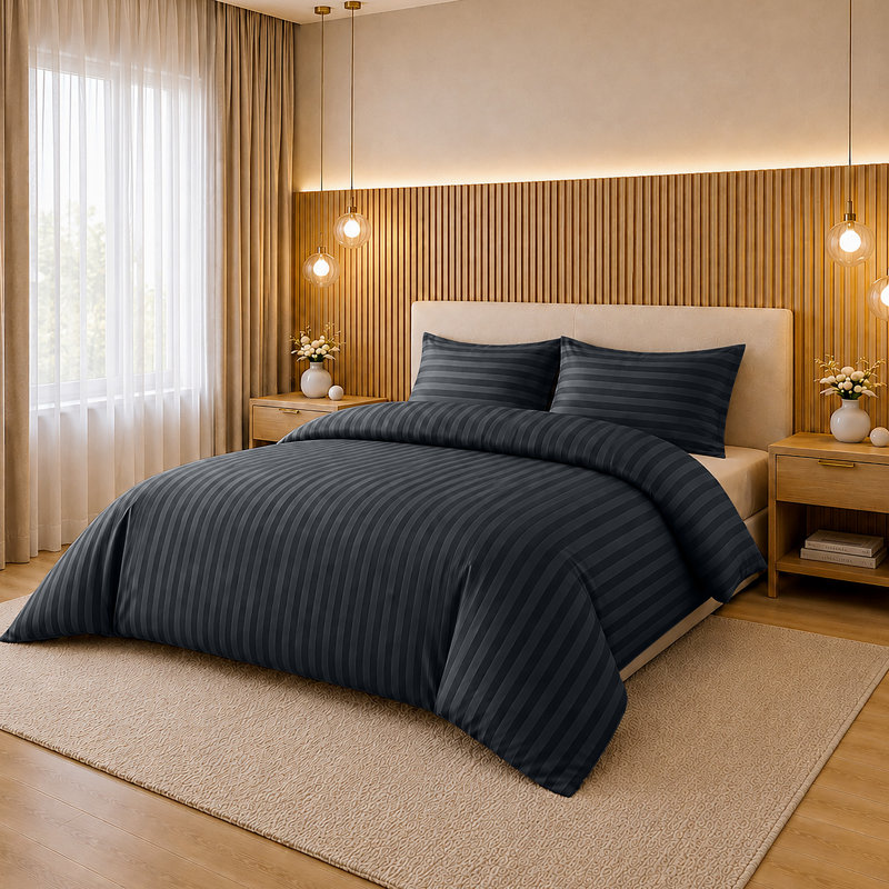Microfiber Striped Duvet Cover Set with Pillowcases Included, Single Duvet Cover Set + 1 Standard Pillowcase, Charcoal