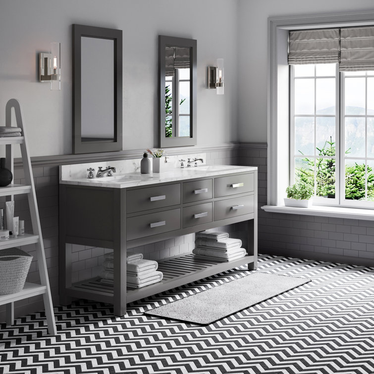 Cronin 72" Carrara White Marble Countertop Bath Vanity with Faucet and Mirror