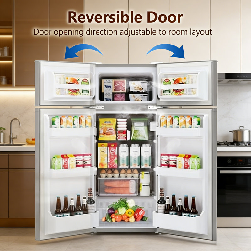 Compact 4.5 Cu.Ft. Double-Door Mini Fridge with Adjustable Removable Shelves, Perfect for Apartment, Dorm, or Office, Black