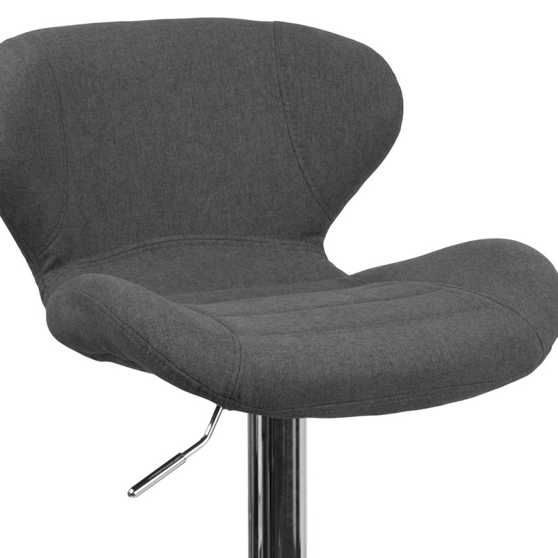 Nuttall Contemporary Vinyl Adjustable Barstool with Curved Back & Chrome Base, Black Polyester