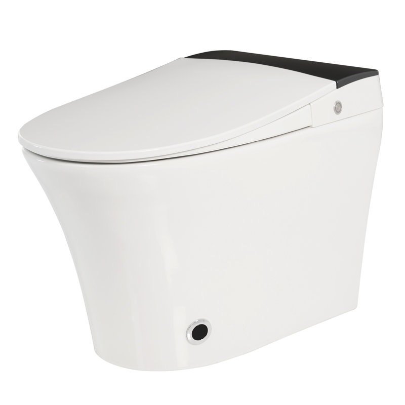 Heated Seat Smart Toilet, One Piece Toilet, Automatic Flush Tankless Toilet Without Bidet, With Foot Sensor Flush, Blue Night Light, Knob Control, Power Outage Flushing, Soft Close Cover,White
