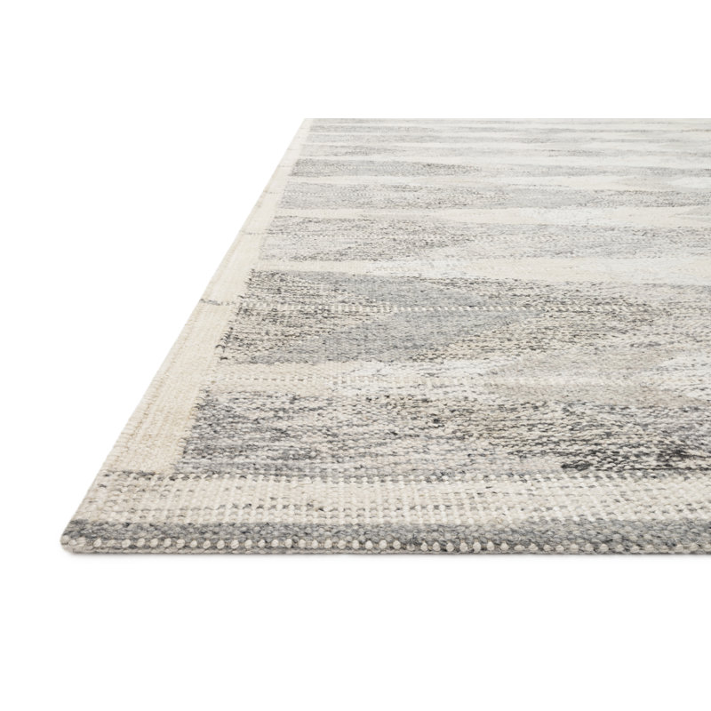 Tapis géométrique tissé à plat à la main étain / argent Evelina, Rectangle 5 pi x 7 pi 6 po