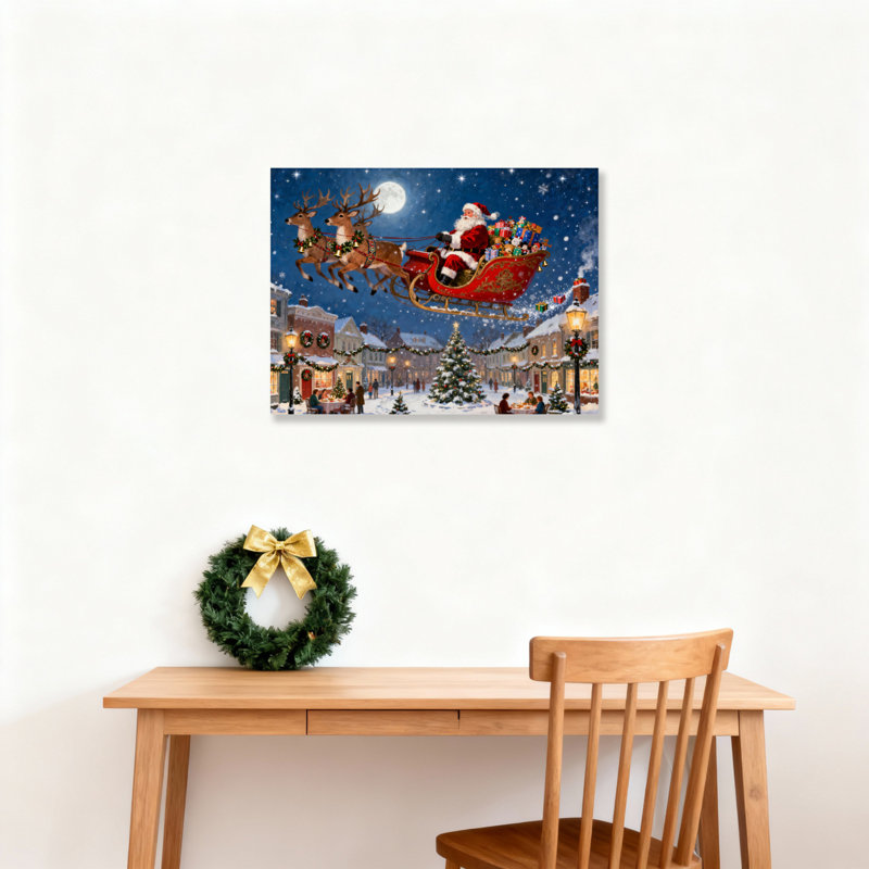 «Santa Sleigh Town», art mural sur toile, H 12 po x l 18 po