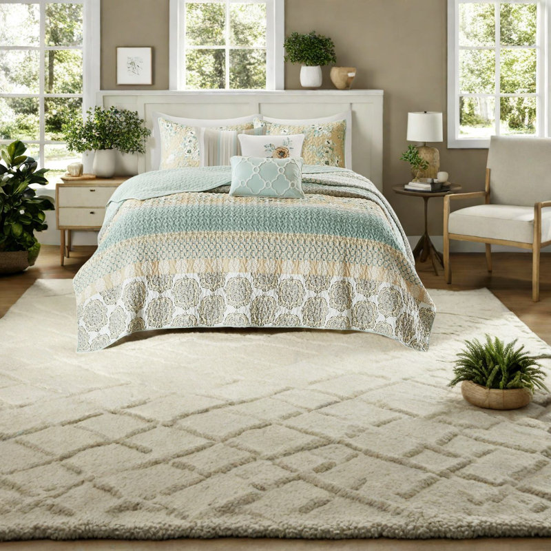 Ensembles de literie en coton Cozy Country, vert avec coussins décoratifs pour la maison