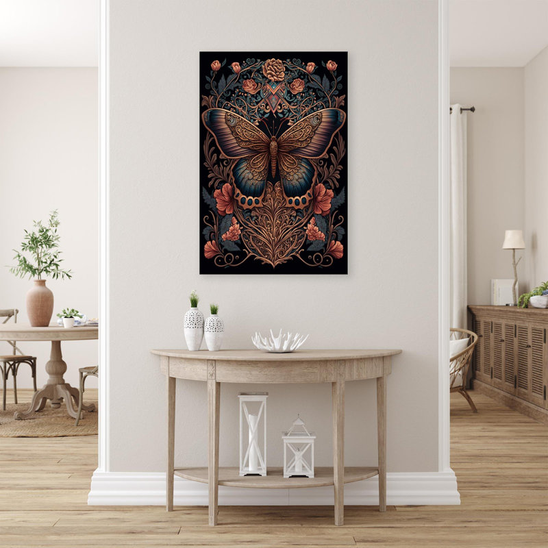Roses et papillon - impression sur toile tendue, H 14 po x l 11 po x P 1,25 po