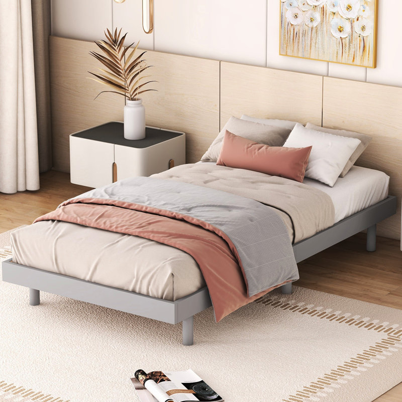 Lit flottant contemporain de taille simple gris pour un espace élégant avec une structure de sommeil paisible, Lit simple