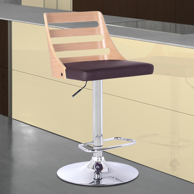 Delphine Swivel Upholstered Adjustable Height Counter Stool with Metal Frame, Oak/Brown