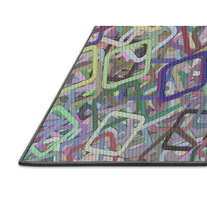 Tapis vert/mauve à motifs/brun, Rectangle 2 pi x 4 pi