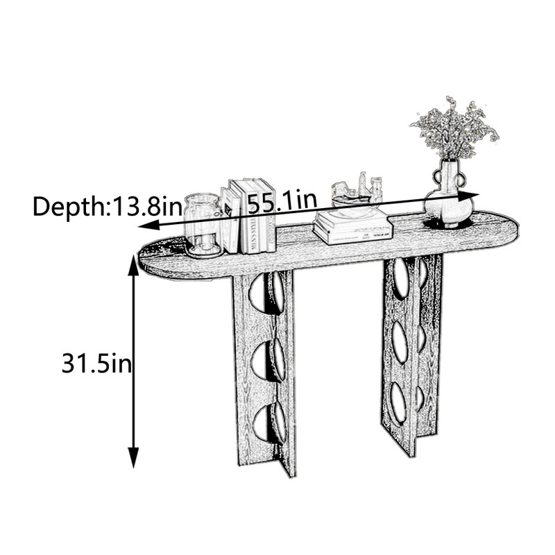 Console en frêne blanc, H 31,5 po x l 55,1 po x P 13,8 po, Bois brun foncé, Noir, noir, noir, noir