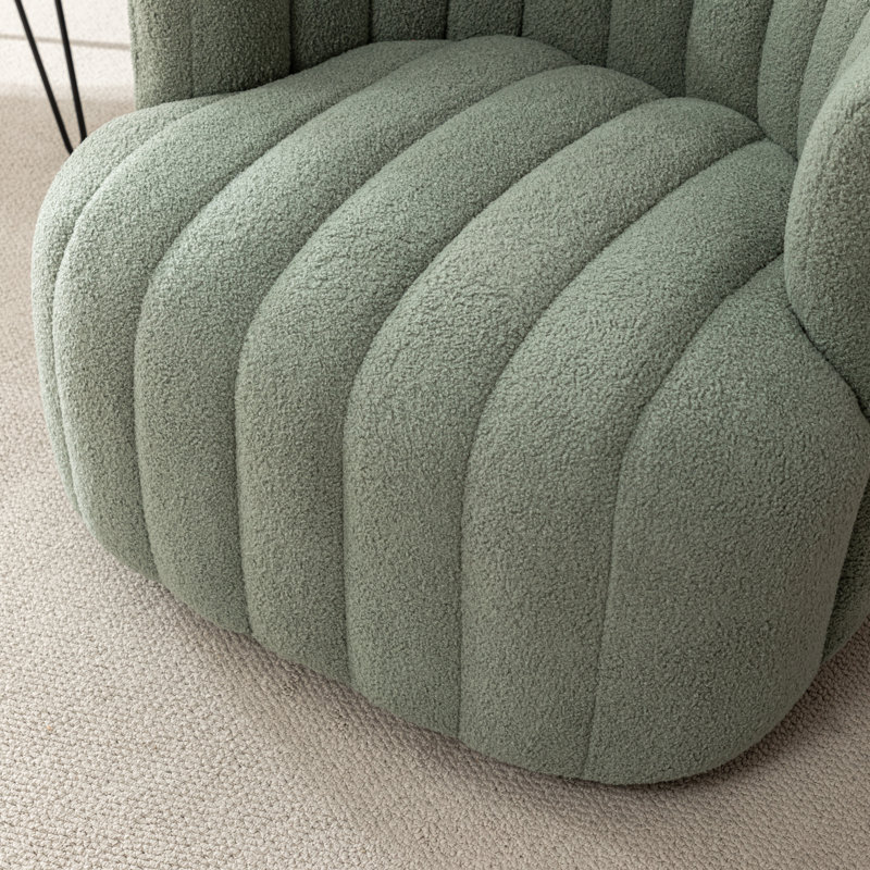 Fauteuil demi-tonneau pivotant rembourré Bryonie, Green Teddy