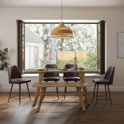 Ebrar 6 - Person Solid Wood Solid Wood Top Trestle Dining Set