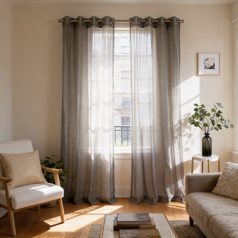 Paire de rideaux semi-transparents avec œillets Taumsauk, L 52 po x L 84 po, Lichen