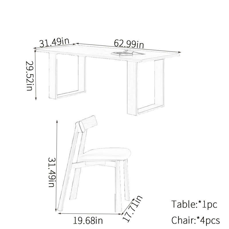 Modern simple rock plate dining table sets, 29.52"H x 62.99"L x 31.49"W