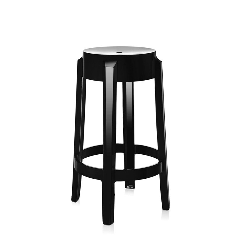 Charles Outdoor Bar Stool, Glossy Black, 25.59"