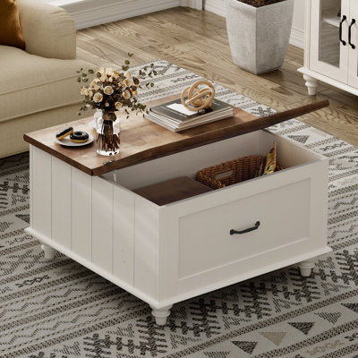 Table basse à plateau relevable avec armoire de rangement Farmhouse