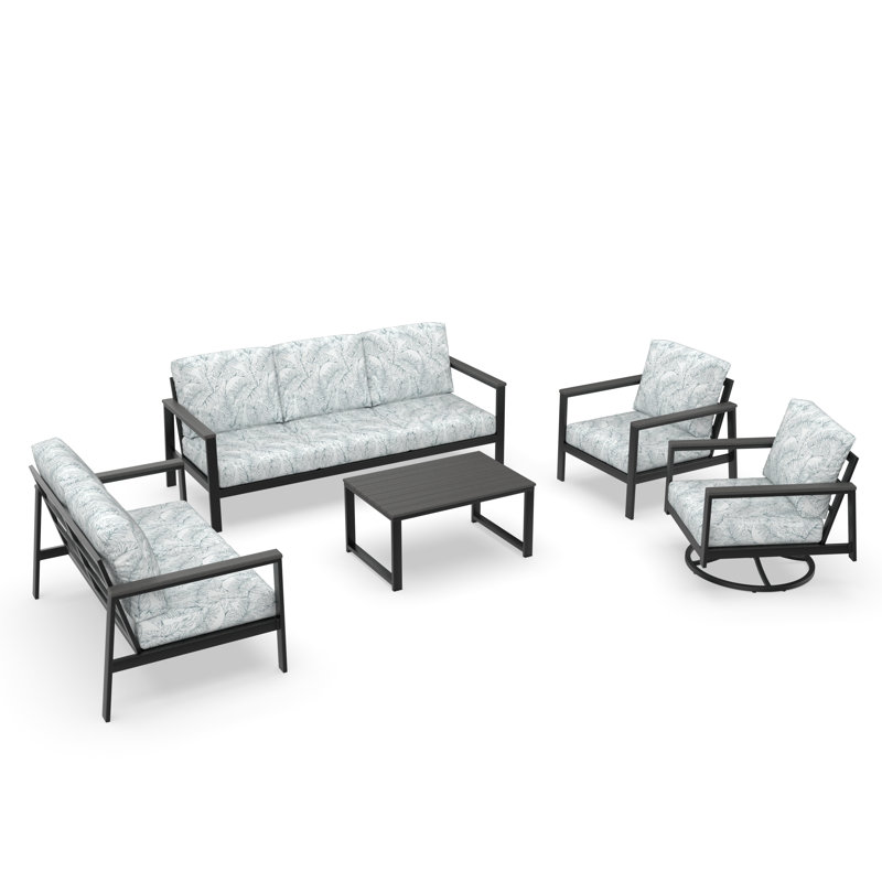 Ensemble de conversation 5 pièces avec coussins Sunbrella® Suren, 5 Pcs: Table, Loveseat, Sofa, 2 Chairs, Green/White Floral