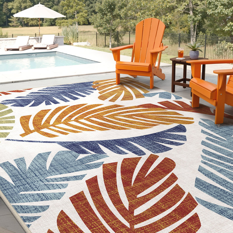 Tapis d'extérieur imperméable à motif de feuilles de palmier tropical, Rectangle 9 pi x 12 pi