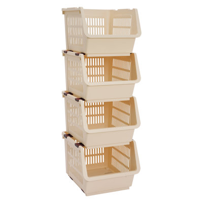 11" 4PCS Stacking Storage Baskets Rectangular Stackable Organizer Storage Bins Modern