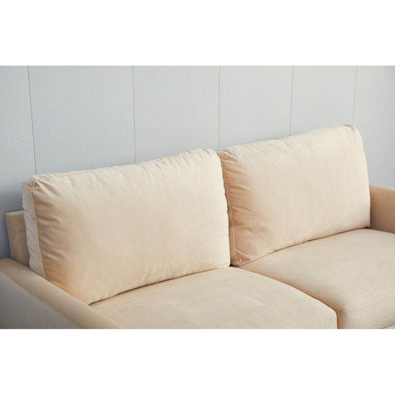 Canapé à accoudoirs carrés Seaddon, Velours ivoire, H 35 po x l 70 po x P 32 po