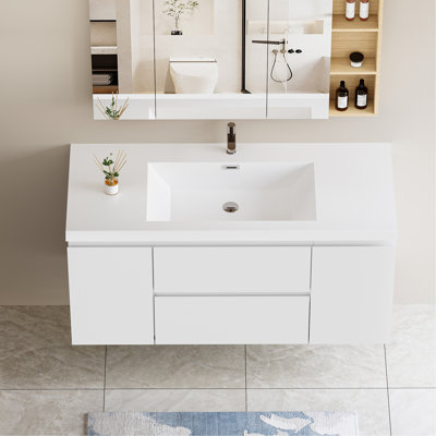 Meuble-lavabo mural peu encombrant avec lavabo élégant et rangement abondant