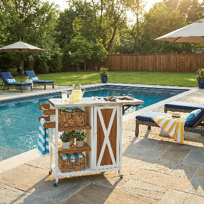 Foldable Portable Outdoor Kitchen Island with Lockable Casters & Storage Cabinet for Patio