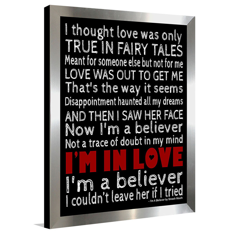 "I'm in Love", art textuel encadré, H 17,5 po x l 13,5 po x P 1 po